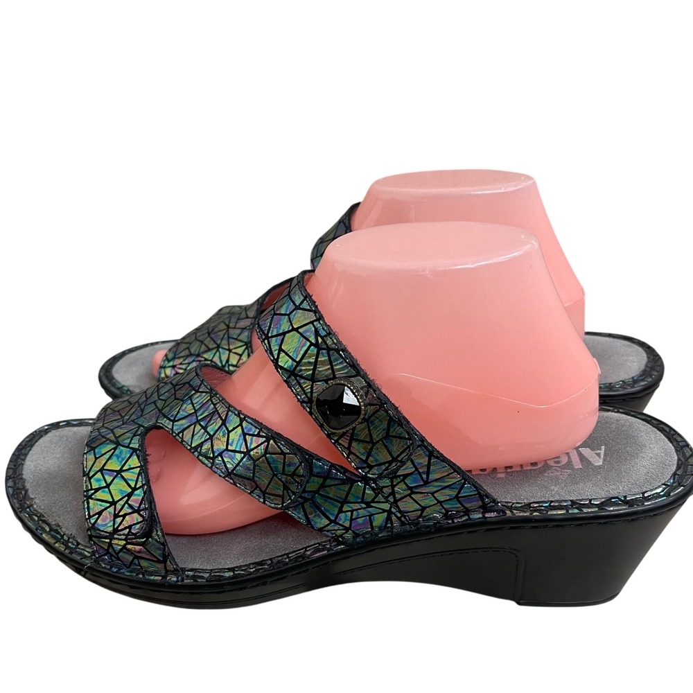 Alegria by PG Lite Womens Holographic Leather Wedge Sandals Black 42 USA 11.5-12